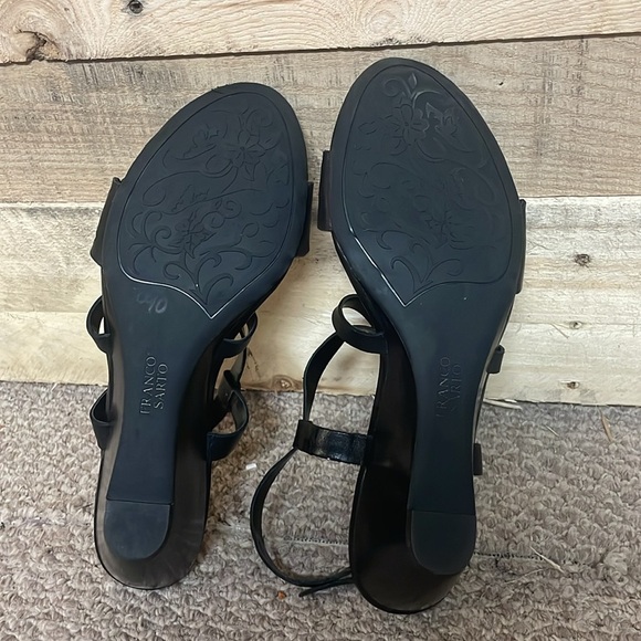Franco Sarto size 10M Black Leather Cutout Detail Strappy Wedge Dress Sandals - Picture 5 of 7